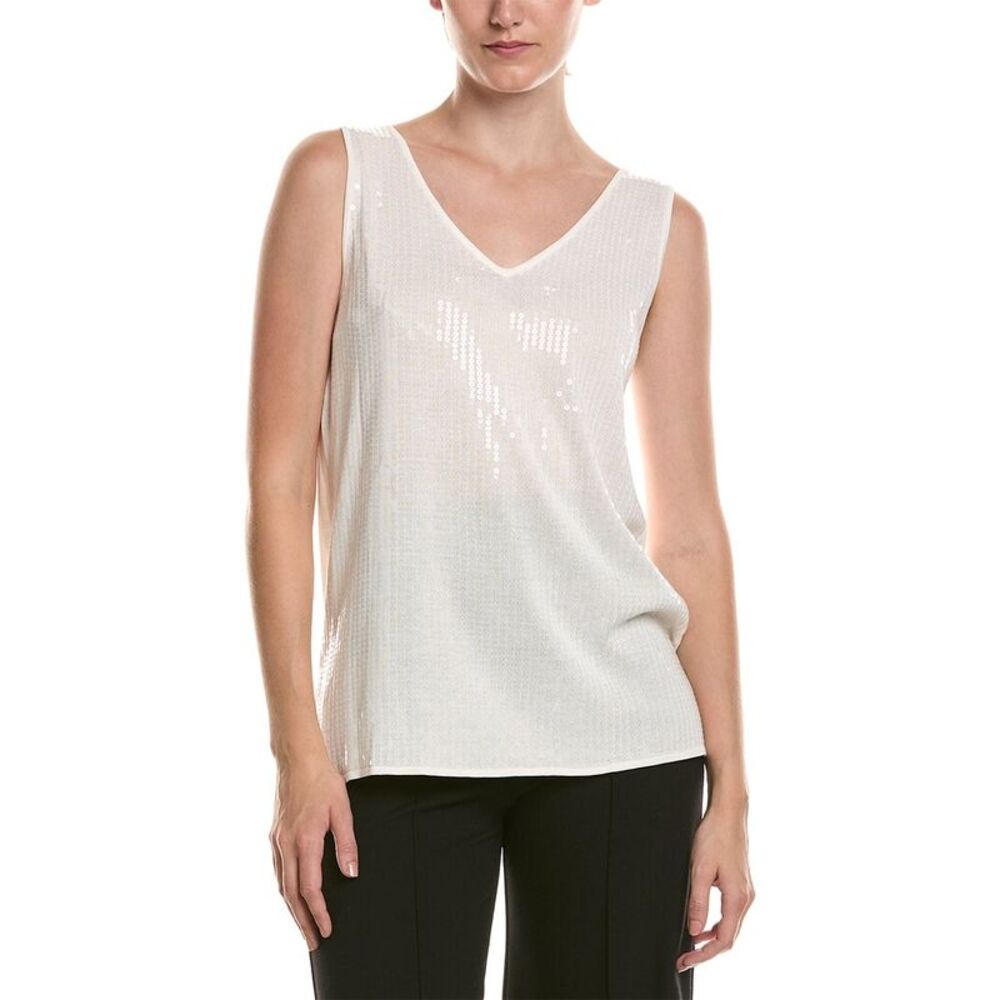 Anne Klein Womens  Sequins V-Neck Tank, White